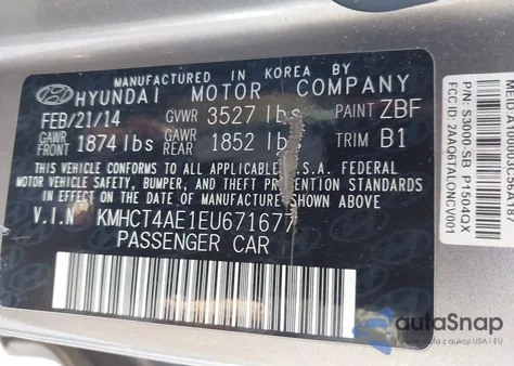 2014 Hyundai Accent Gls z USA, uszkodzony, nr VIN KMHCT4AE1EU671677